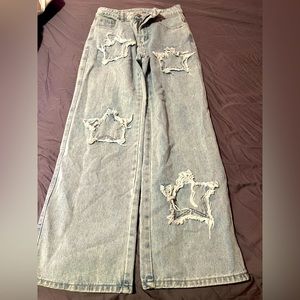 Star Pattern Wide Leg Jeans